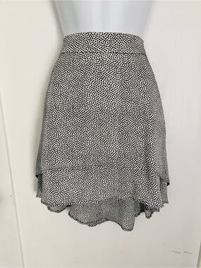 Kelly Wearstler Silk Tiered Hi-Lo Skirt White to Ivory With Black Dot Print Med